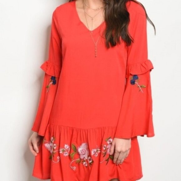 Red EMBROIDERED DRESS - Picture 1 of 2